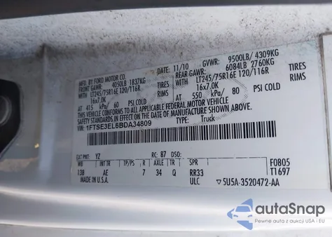 2011 Ford Econoline Commercial z USA, uszkodzony, nr VIN 1FTSE3EL6BDA34809